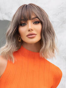 14 英寸多色（脏橙色、红色）波浪假发漂亮时尚女士假发渐变棕色金色假发女士短卷发假发带刘海合成耐热假发时尚假发适合日常生活。