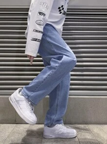 Men Plus Slant Pocket Straight Leg Jeans