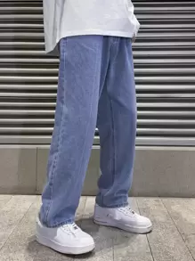 Men Plus Slant Pocket Straight Leg Jeans