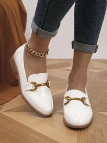 Metal Decor Flat Loafers - White - View 5