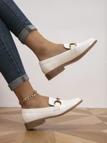Metal Decor Flat Loafers - White - View 6