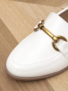 Metal Decor Flat Loafers - White - View 7