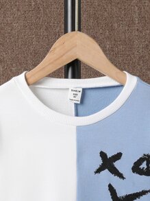 Boys Cartoon Graphic Two Tone Sweatshirt & Joggers Without Shirt - Blue and White - View 3