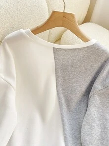 SHEIN LUNE Plus Two Tone Drop Shoulder Lace Trim Sweatshirt - Multicolor - View 4