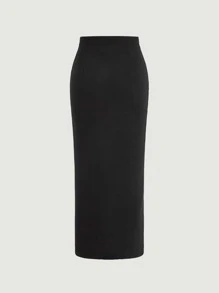 SHEIN MOD Button Detail Split Thigh Skirt - Black - View 6