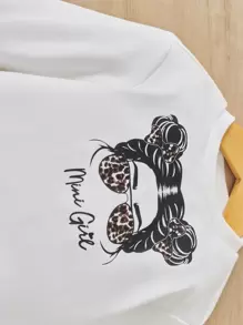 SHEIN Baby Girl Leopard And Figure Graphic Pullover & Leopard Leggings - White - View 3