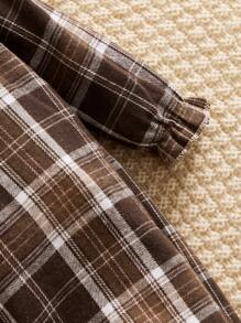 SHEIN Baby Plaid Print Ruffle Trim Flounce Sleeve Jumpsuit - Coffee Brown - View 3