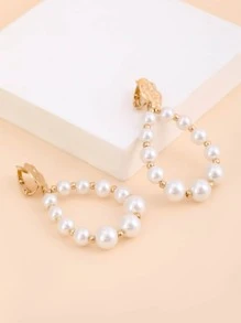 Faux Pearl Water Drop Clip On Earrings - Multicolor - View 3