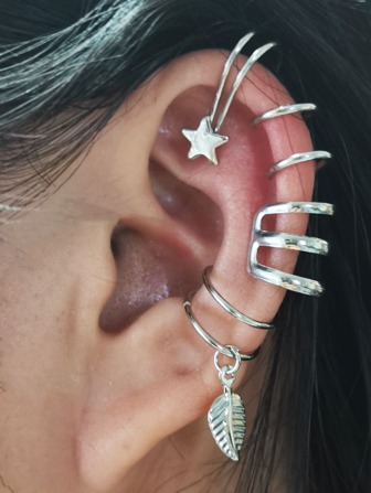 5pcs Leaf & Star Decor Ear Cuff