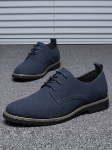 Men Faux Suede Lace-up Front Derby Shoes - Blue - View 1
