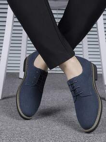 Men Faux Suede Lace-up Front Derby Shoes - Blue - View 2