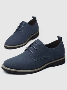 Men Faux Suede Lace-up Front Derby Shoes - Blue - View 3