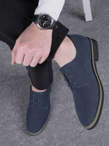 Men Faux Suede Lace-up Front Derby Shoes - Blue - View 4
