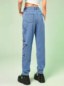 The Powerpuff Girls | ROMWE Cartoon Letter Graphic Jeans - Light Wash - View 2