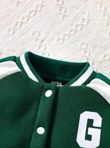 Baby Boy Letter Graphic Raglan Sleeve Thermal Varsity Jacket & Joggers - Green - View 3