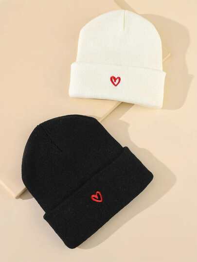 2 piezas Gorro elástico de punto con patrón bordado de extraterrestre, gorro estilo Y2K para hombres, moda callejera, otoño e invierno, mantener caliente casual para el Día de San Valentín