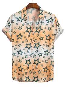 ROMWE MEN Guys Ombre Star Print Shirt - Multicolor - View 1
