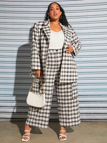 SHEIN CURVE+ Plus Plaid Print Lapel Neck Blazer - Multicolor - View 3