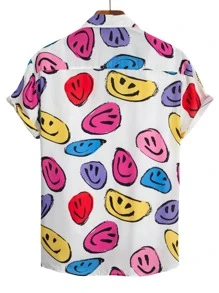 ROMWE MEN Guys Cartoon Face Print Shirt - Multicolor - View 2