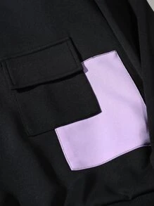 ROMWE MEN 男士剪裁拼接拉鍊抓毛衣 - 黑色 - 查看 4