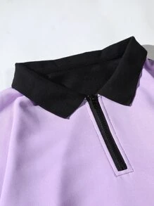 ROMWE MEN 男士剪裁拼接拉鍊抓毛衣 - 黑色 - 查看 5