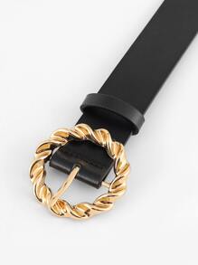 Twist Round Buckle Belt Summer, School - Black - View 3