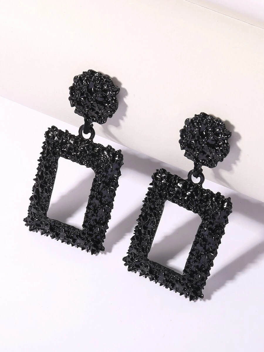 1 par de pintura en aerosol cuadrada geométrica texturizada de aleación de estilo Retro y pendientes galvanizados para mujer, uso diario - Negro - Ver 1