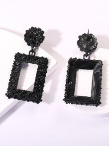 1 par de pintura en aerosol cuadrada geométrica texturizada de aleación de estilo Retro y pendientes galvanizados para mujer, uso diario - Negro - Ver 2