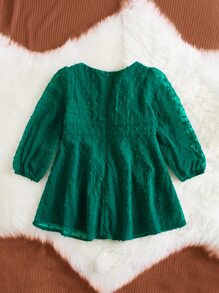 SHEIN 嬰兒圓點泡泡袖連衣裙 - 綠色 - 查看 2