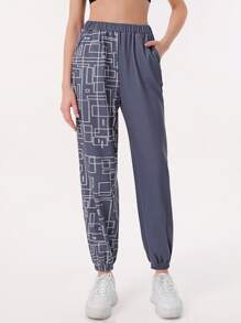 Gabriella Mavri Geo Print Slant Pocket Joggers - Grey - View 1