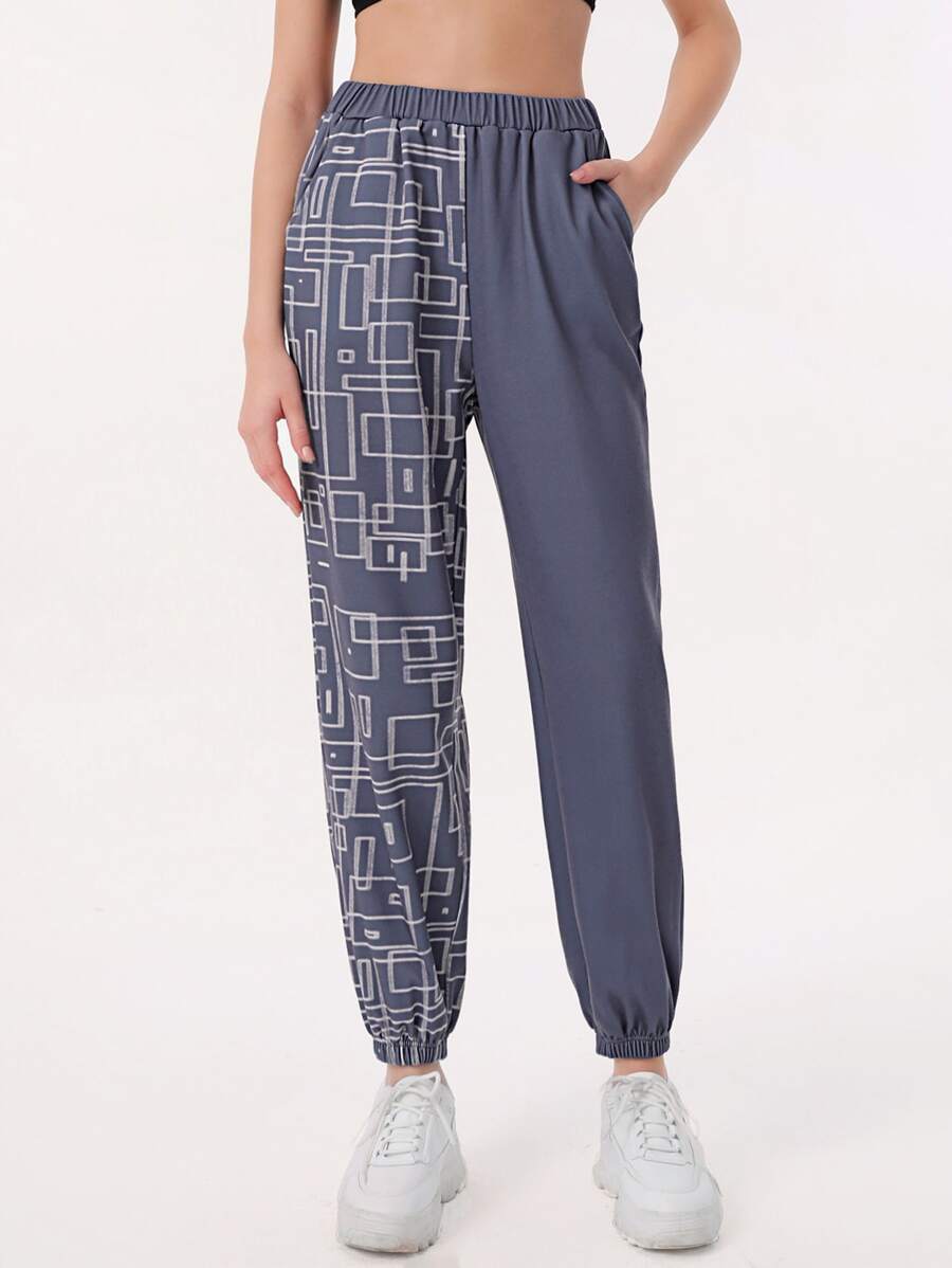 Gabriella Mavri Geo Print Slant Pocket Joggers - Grey - View 1