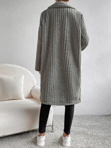 SHEIN EZwear Abrigo teddy de cuello con solapa con parte delantera abierta - Gris Claro - Ver 2