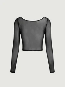 SHEIN MOD Solid Ruched Mesh Top
