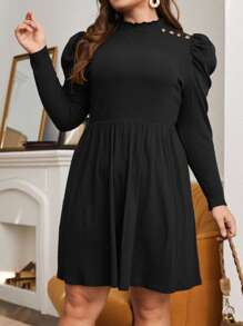 SHEIN Clasi Vestido de cuello alto con diseño de botón de manga gigot