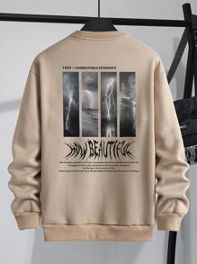 Manfinity Men Lightning And Slogan Graphic Sweatshirt - Khaki - View 1