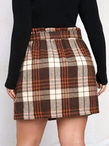 SHEIN Privé Plus Plaid Fake Button Belted Skirt - Multicolor - View 2