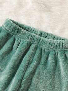 SHEIN Young Boy Cartoon Embroidery Flannel Pullover & Sweatpants - Multicolor - View 5