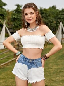 Soleia Off Shoulder Frill Trim Tee - White - View 3