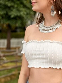 Soleia Off Shoulder Frill Trim Tee - White - View 4