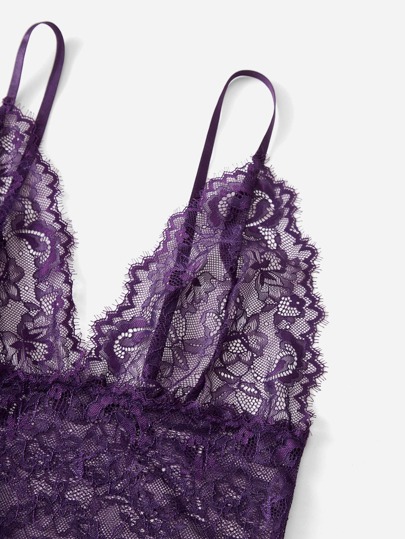 3pack Contrast Kanten Mesh Lingerie Set Robe Belt view 4