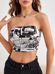 SHEIN ICON Áo nữ In nghệ thuật pop Gợi cảm - Đen và trắng - Xem 1