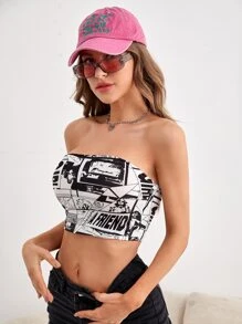 SHEIN ICON Áo nữ In nghệ thuật pop Gợi cảm - Đen và trắng - Xem 4