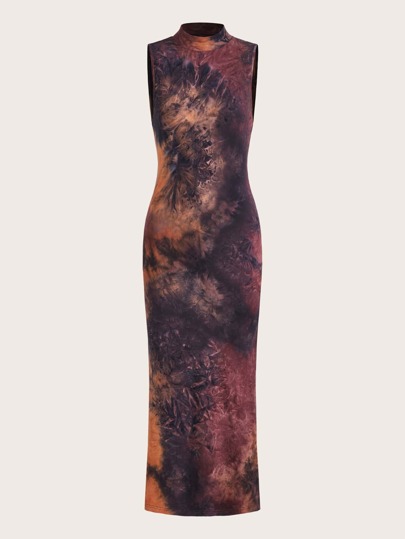 Grunge Tie Dye Print Split Thigh Dress