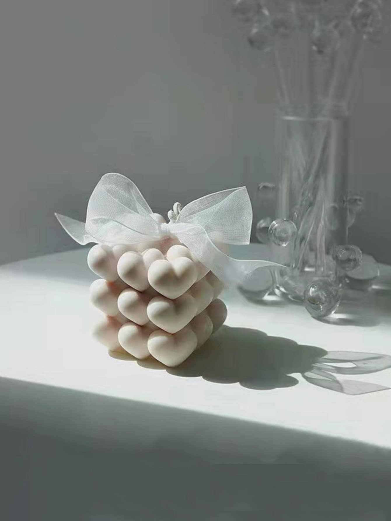 1pc Heart & Cube Shaped Candle Silicone Mold, White Silicone Cube Candle Mold For DIY - White - View 1