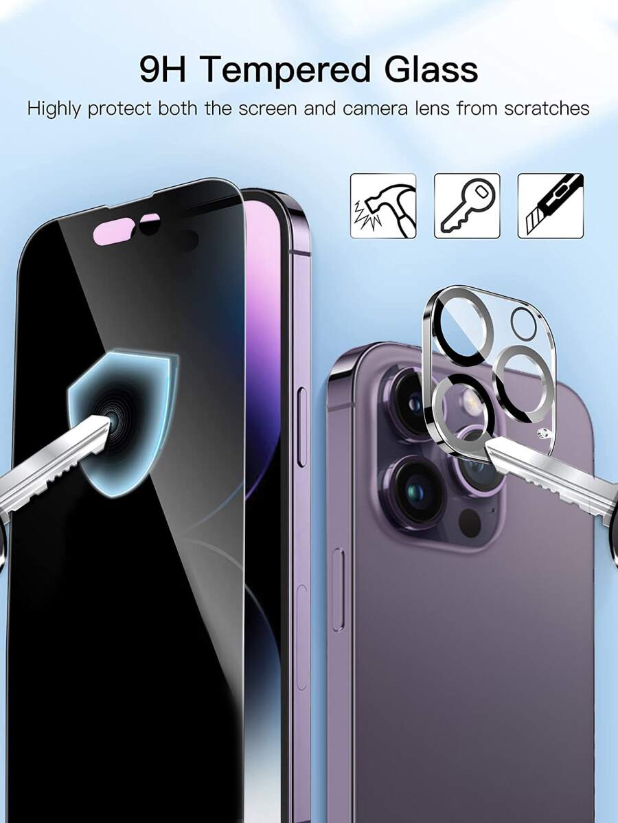 2pcs Privacy Screen Protector & 2pcs Camera Lens Protector Compatible