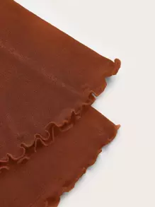 SHEIN ICON Flounce Sleeve Ruched Lettuce Trim Tee - Brown - View 3