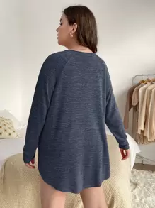 SHEIN EZwear Plus Raglan Sleeve Marled Print Tee - Dusty Blue - View 2