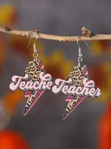 豹紋和字母圖案閃電耳墜 - 彩色 - 查看 1