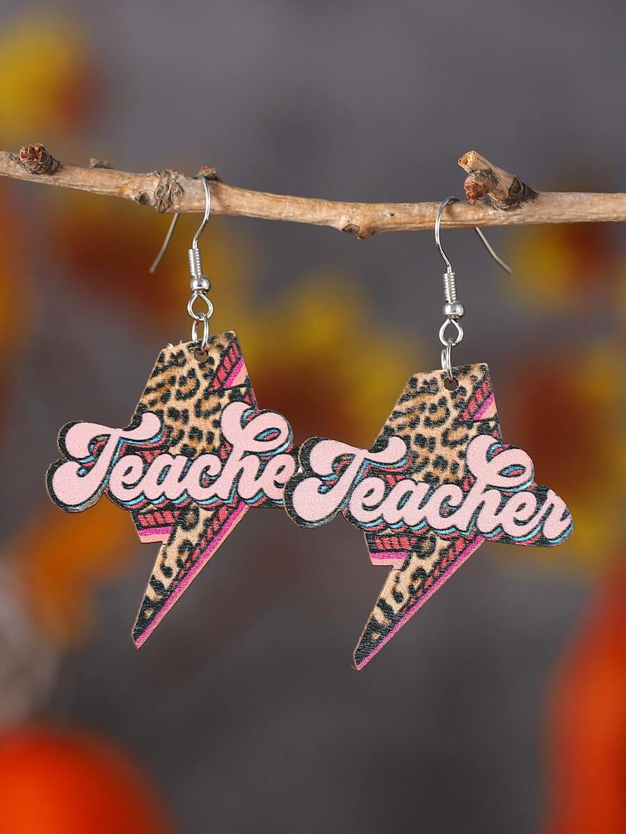 豹紋和字母圖案閃電耳墜 - 彩色 - 查看 1