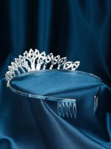 女士皇冠，公主头饰，女孩女王皇冠和梳子头饰，婚礼生日选美舞会圣诞礼物（银色） - 銀色 - 查看 3